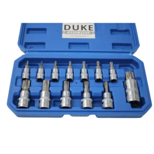 DUKE Tools 1/4", 3/8" & 1/2" Drive Torx Bit Socket Set 13 Pcs T8-T70 Star Bit Socket